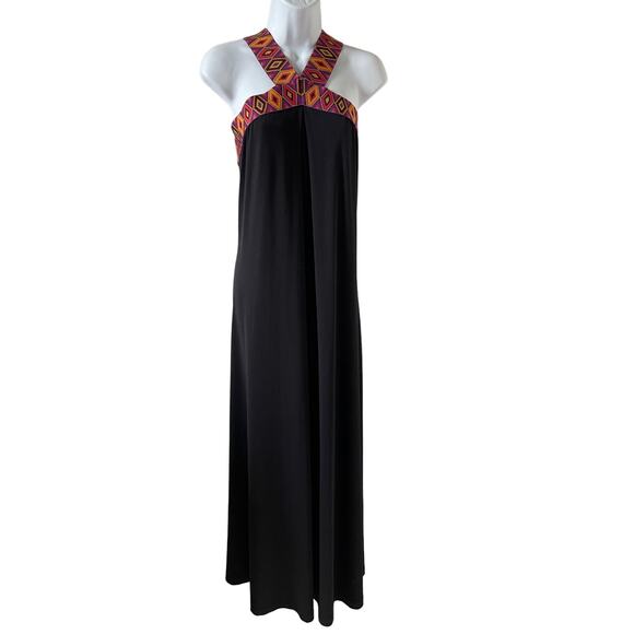 New York & Company Black Maxi Halter Dress Aztec Print Straps Womens Size XL - Picture 1 of 5